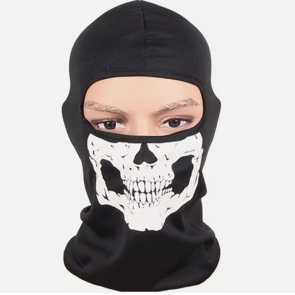 Black Balaclava Ghosts Skull Full Face Mask, Windproof Ski Mask Motorcycle Face - Picture 2 of 6